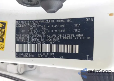 2018 Toyota Highlander Le from USA, damaged, VIN 5TDZARFH4JS039310